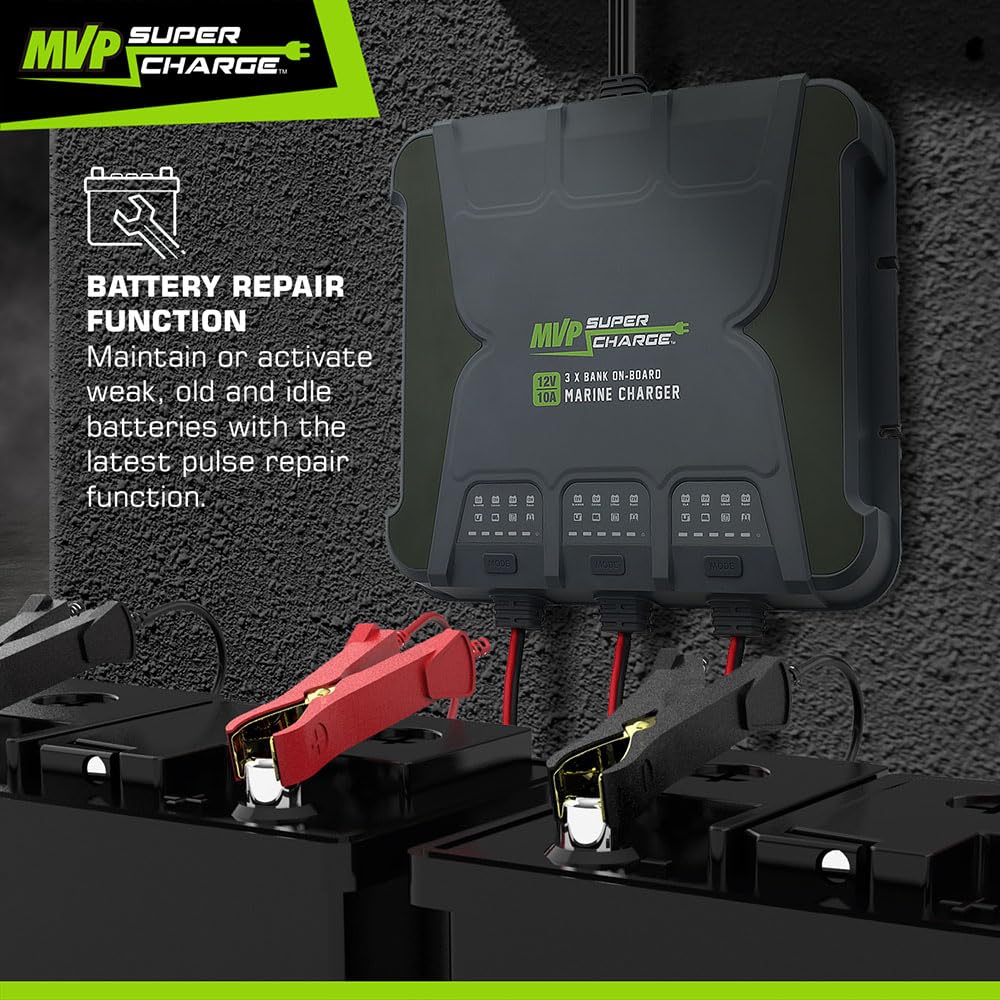 MVP Supercharge Marine Battery Charger - 30A 3 - Bank (10A/Bank) Onboard 12V Waterproof Boat Charger - Pro - Lift