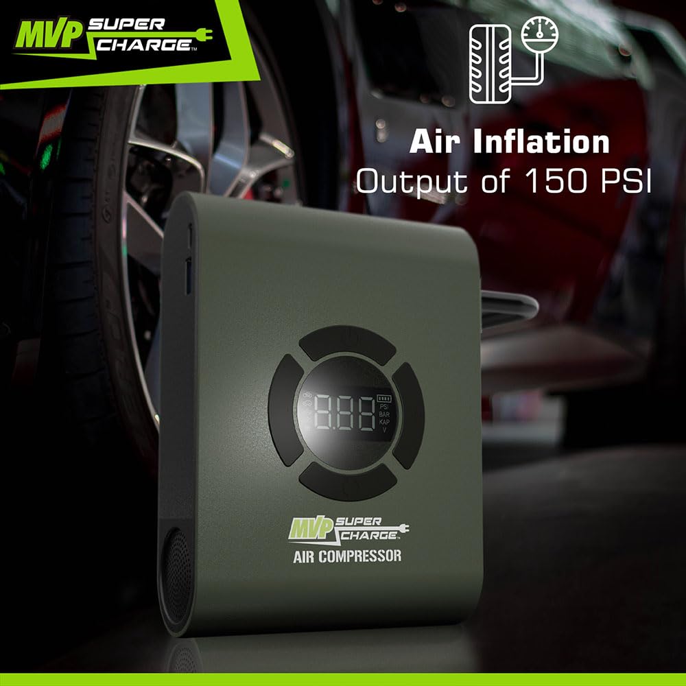 MVPSupercharge Tire Inflator Air Compressor - Rechargeable Li - ion 10000 mAh - Pro - Lift