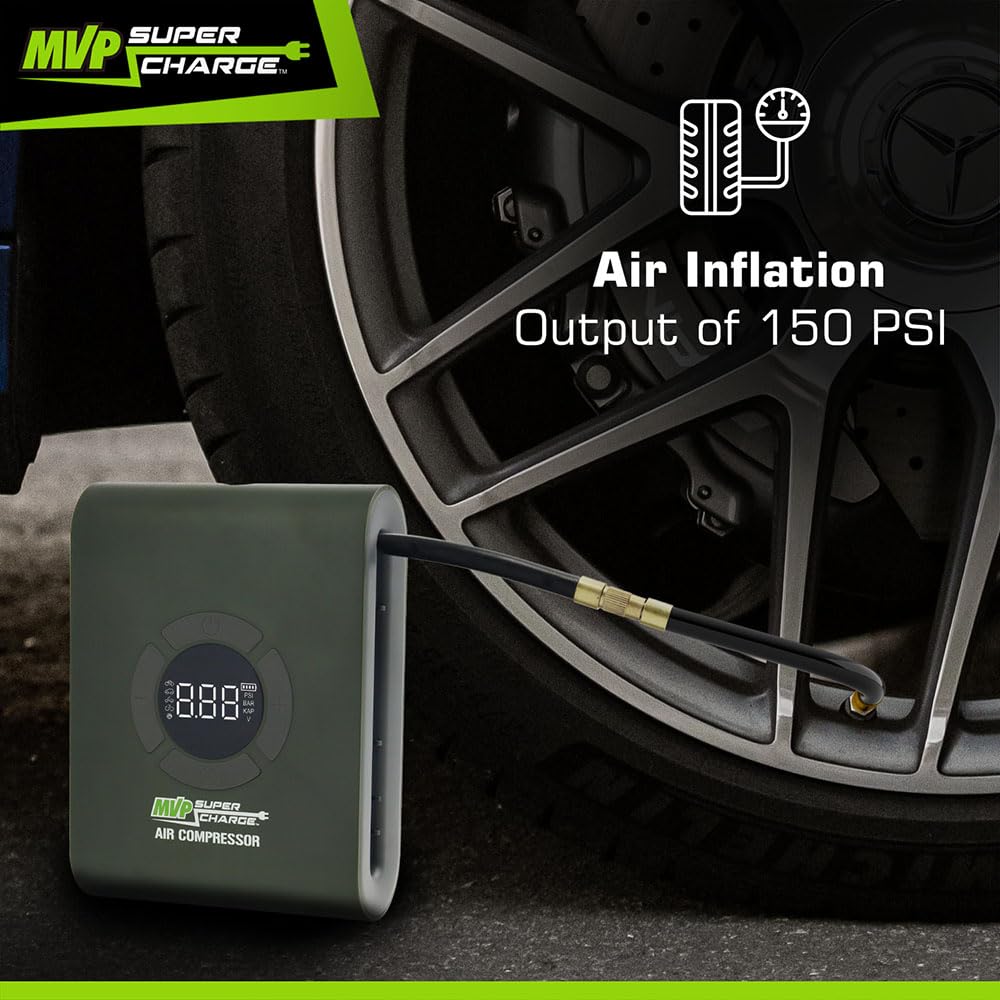 MVPSupercharge Tire Inflator Air Compressor - Rechargeable Li - ion 10000 mAh - Pro - Lift