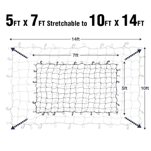 Pro - Lift Truck Bed Net – 5' x 7' Cargo Netting Stretches to 10' x 14' Square mesh Grid 6” x 6” - Pro - Lift