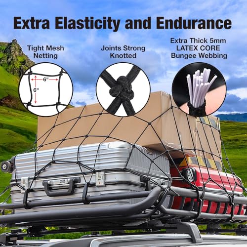 Pro - Lift Truck Bed Net – 5' x 7' Cargo Netting Stretches to 10' x 14' Square mesh Grid 6” x 6” - Pro - Lift