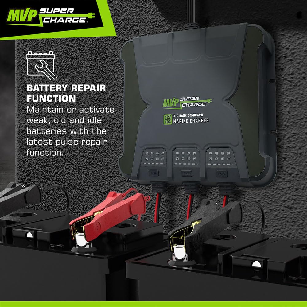 MVP Supercharge Marine Battery Charger - 30A 3 - Bank (10A/Bank) Onboard 12V Waterproof Boat Charger - Pro - Lift