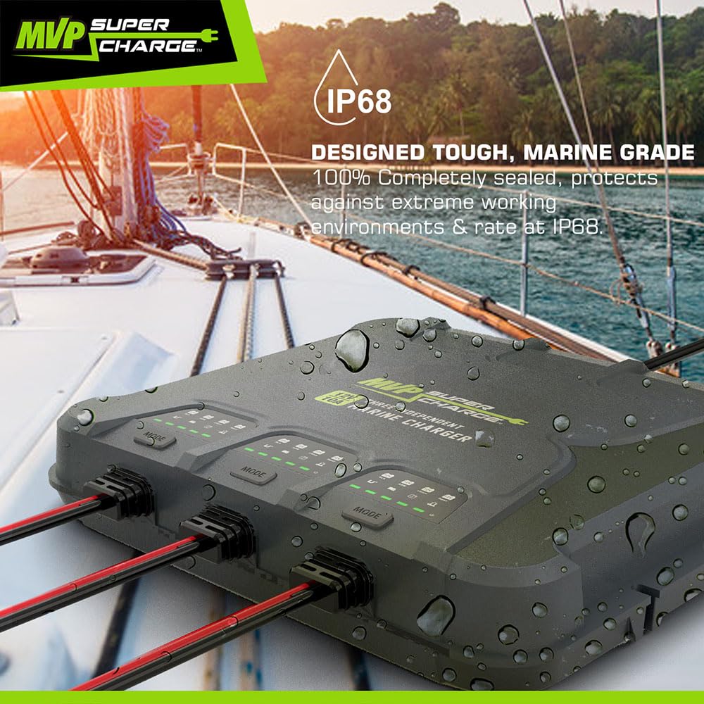 MVP Supercharge Marine Battery Charger - 30A 3 - Bank (10A/Bank) Onboard 12V Waterproof Boat Charger - Pro - Lift