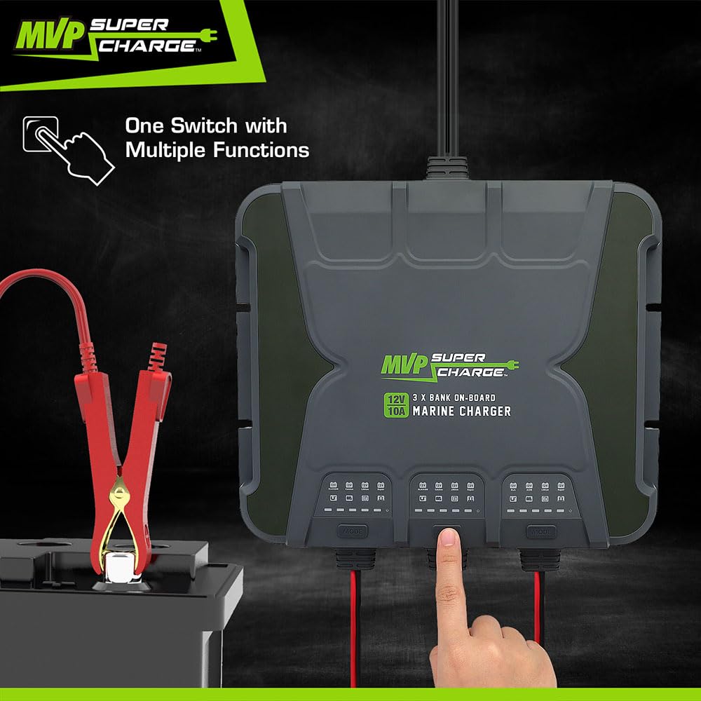 MVP Supercharge Marine Battery Charger - 30A 3 - Bank (10A/Bank) Onboard 12V Waterproof Boat Charger - Pro - Lift