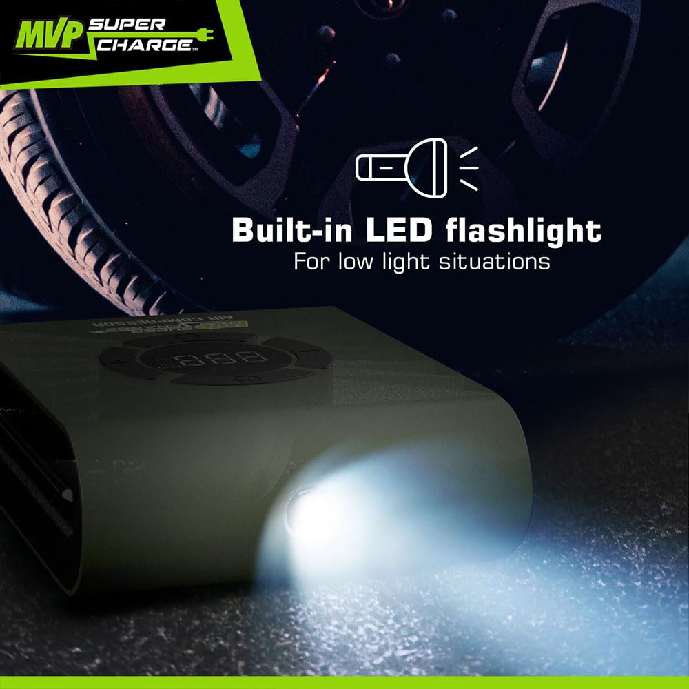 MVPSupercharge Tire Inflator Air Compressor - Rechargeable Li - ion 10000 mAh - Pro - Lift