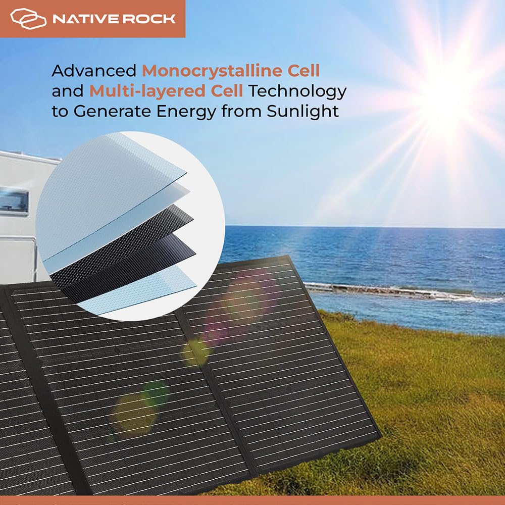 Native Rock 160W 20V Portable Solar Panel for Power Stations, Folding Solar Panel, High Efficiency Power Backup - Pro - Lift