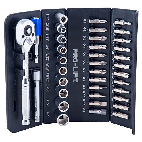 Pro - Lift 37 pcs 1/4” dr. Socket and Bit Set - High - Quality Steel for Excellent Durability and Strength - Pro - Lift