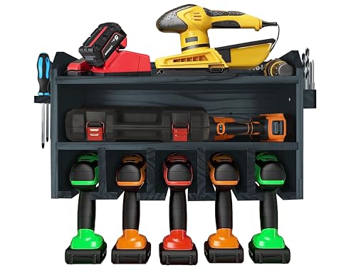 Pro - Lift Cordless Drill Organizer – wall mount power tool storage rack, 5 hanging slots, wooden M - 003W1 - Pro - Lift