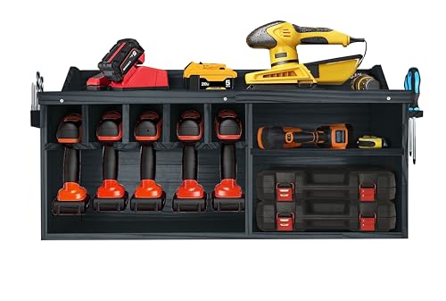 Pro - Lift Cordless Drill Organizer – Wall Mount Power Tool Storage Rack with 5 Hanging Slots - Pro - Lift