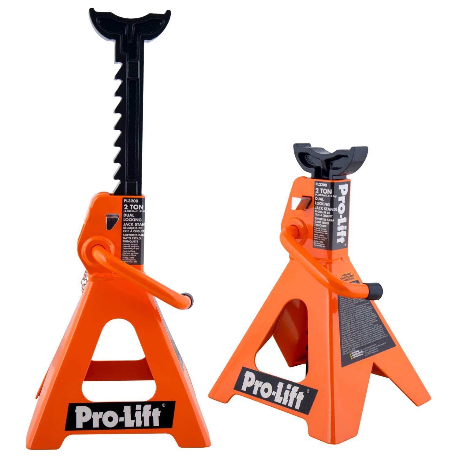 Pro - Lift Double Pin Jack Stands – Heavy Duty 2 Ton in Pair with Ratchet Bar and Mobility Pin Design - Pro - Lift