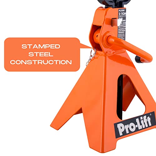 Pro - Lift Double Pin Jack Stands – Heavy Duty 2 Ton in Pair with Ratchet Bar and Mobility Pin Design - Pro - Lift