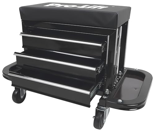 Pro - Lift Mechanic Roller Seat with Tool Box - 3 - Drawer Rolling Tool Chest Stool with Padded Seat Cushion for Garage Creeper – 400 Lbs Capacity - Pro - Lift