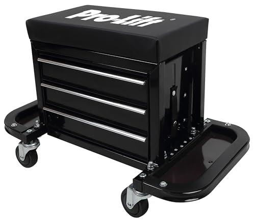 Pro - Lift Mechanic Roller Seat with Tool Box - 3 - Drawer Rolling Tool Chest Stool with Padded Seat Cushion for Garage Creeper – 400 Lbs Capacity - Pro - Lift