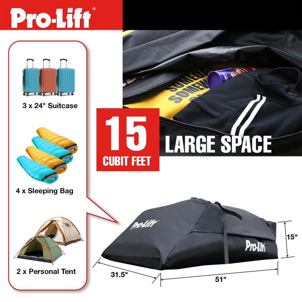 Pro - Lift Rooftop Cargo Carrier Waterproof – 15 Cubic Feet - Pro - Lift