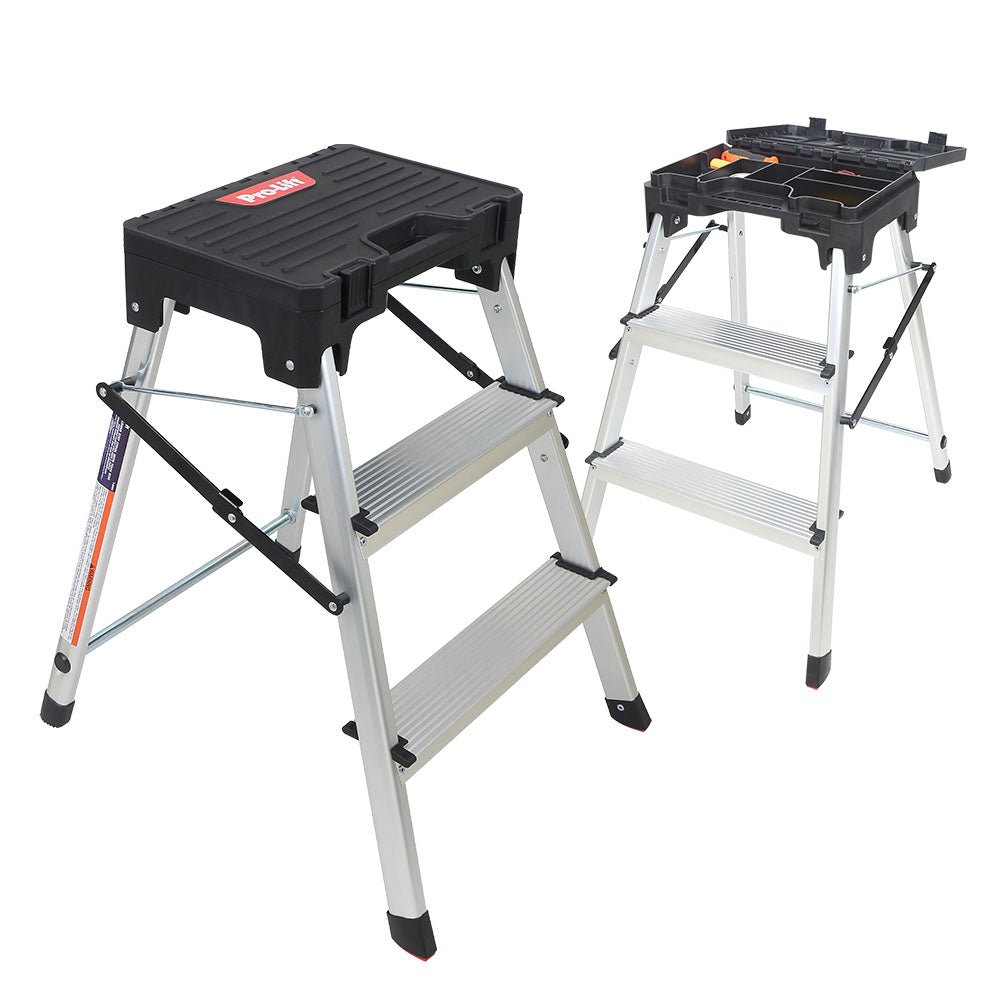 Pro - Lift Three Step Ladder with Storage - Pro - Lift