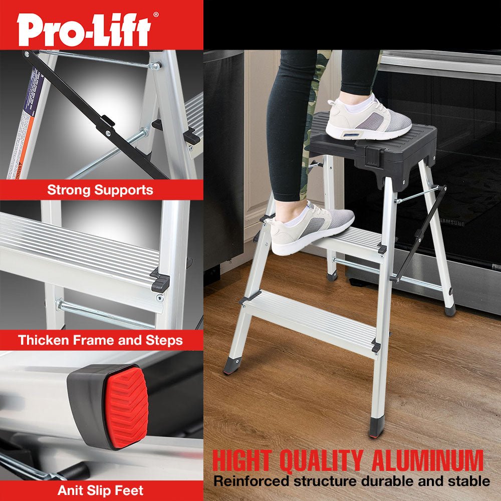 Pro - Lift Three Step Ladder with Storage - Pro - Lift