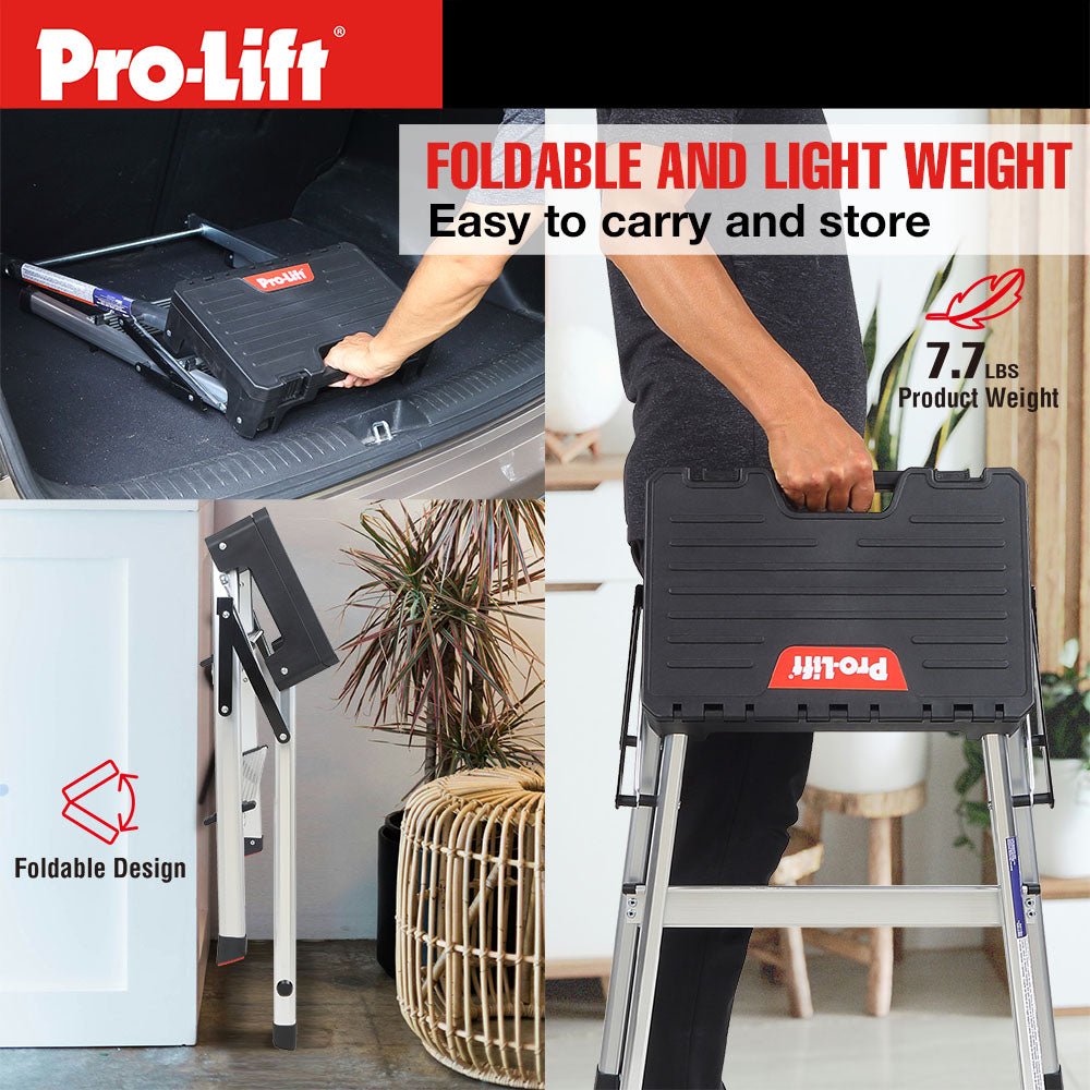 Pro - Lift Three Step Ladder with Storage - Pro - Lift