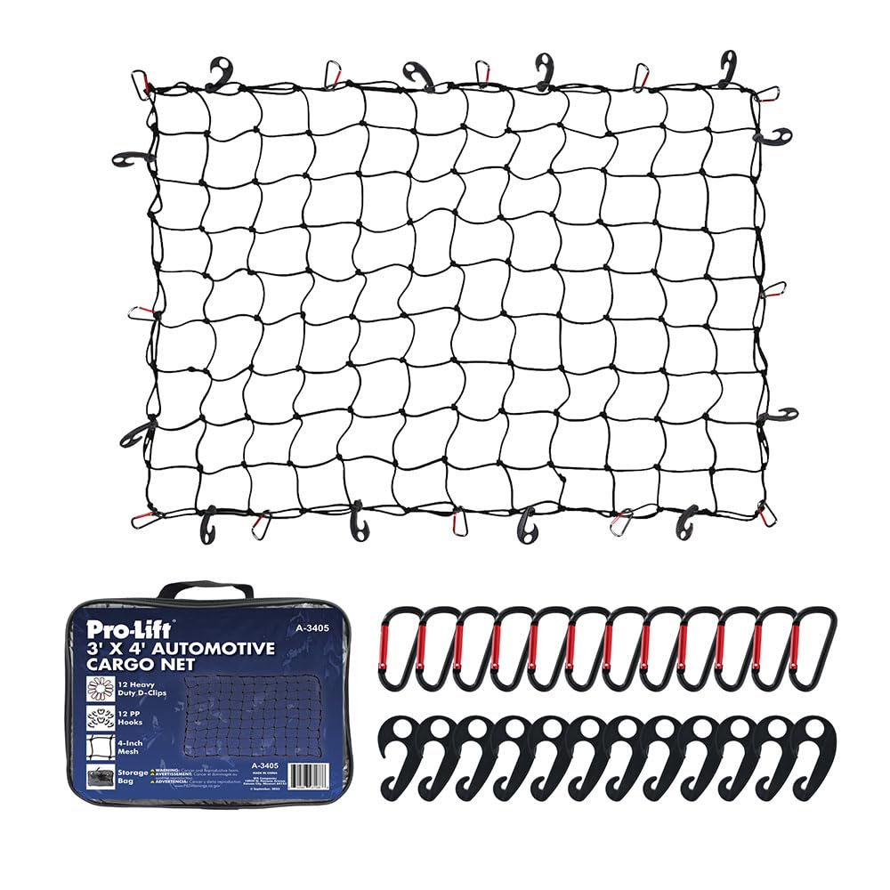 Pro - Lift Truck Bed Net – 3' x 4' Cargo Netting Stretches to 6' x 8' Square mesh Grid 4” x 4” - Pro - Lift