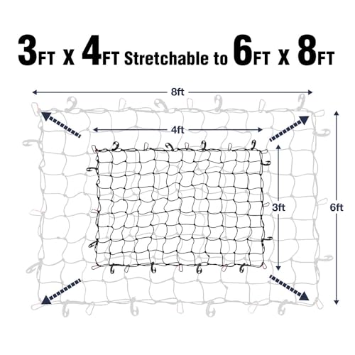 Pro - Lift Truck Bed Net – 3' x 4' Cargo Netting Stretches to 6' x 8' Square mesh Grid 4” x 4” - Pro - Lift