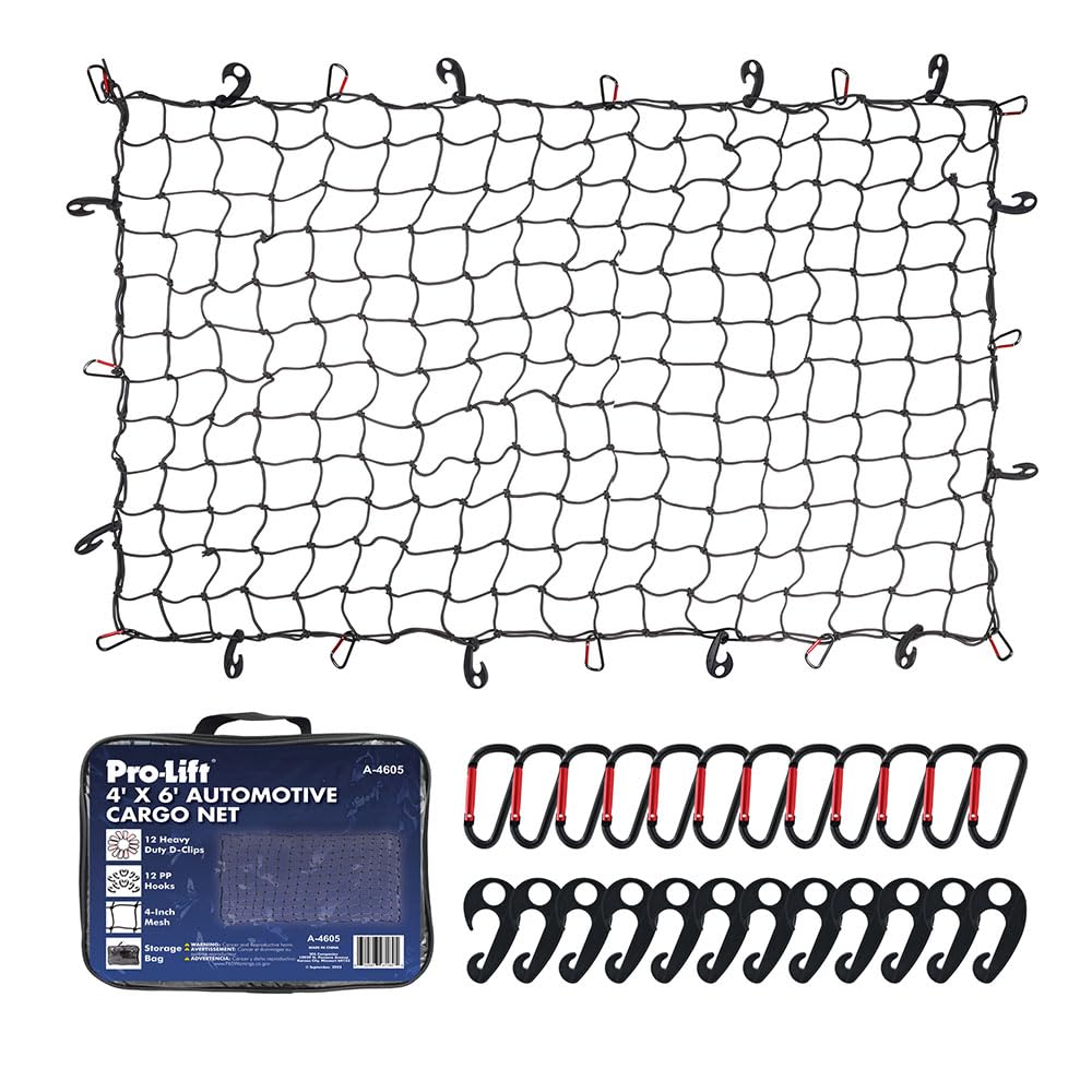 Pro Lift Truck Bed Net – 4' x 6' Cargo Netting Stretches to 8' x 12' Square mesh Grid 4” x 4” - Pro - Lift