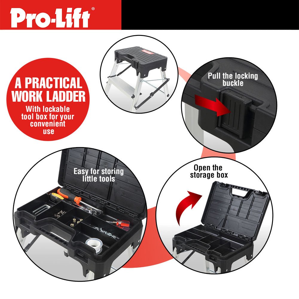 Pro - Lift Two Step Ladder with Storage - Pro - Lift