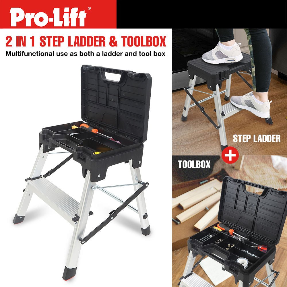 Pro - Lift Two Step Ladder with Storage - Pro - Lift