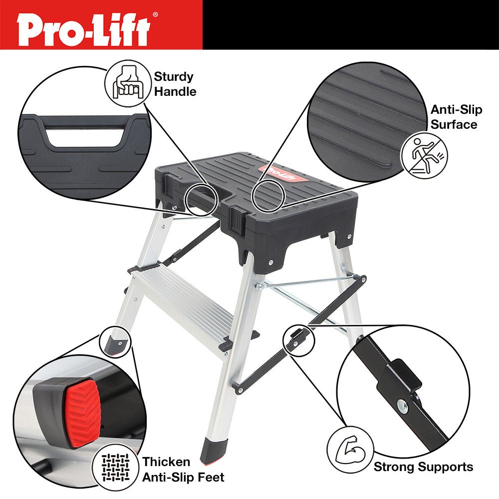 Pro - Lift Two Step Ladder with Storage - Pro - Lift