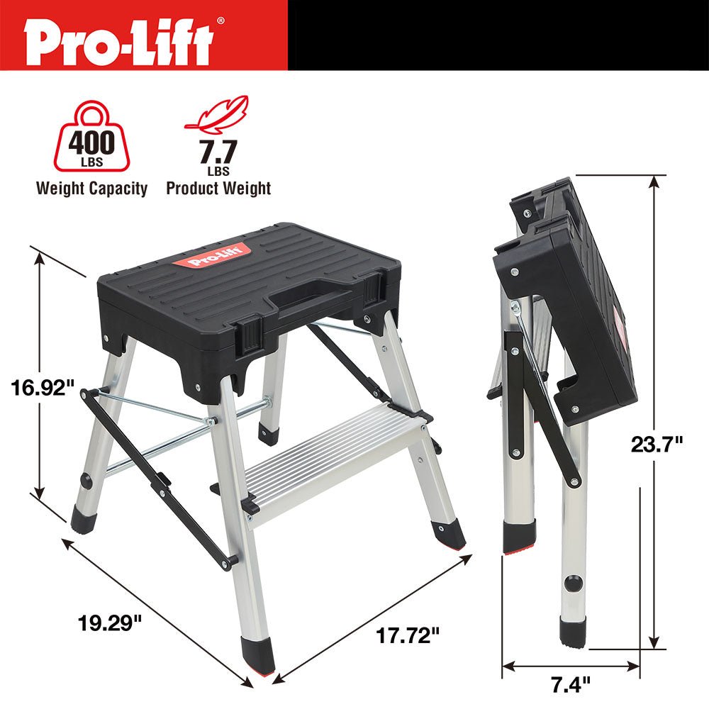 Pro - Lift Two Step Ladder with Storage - Pro - Lift