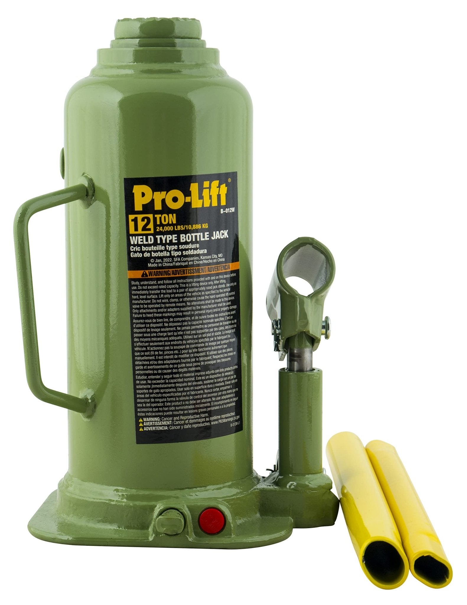 Pro - Lift Welded Bottle Jack 12 Ton - (24,000 Lbs) Capacity Hydraulic Lifting with Side Pump Two - Piece Handle - Pro - Lift