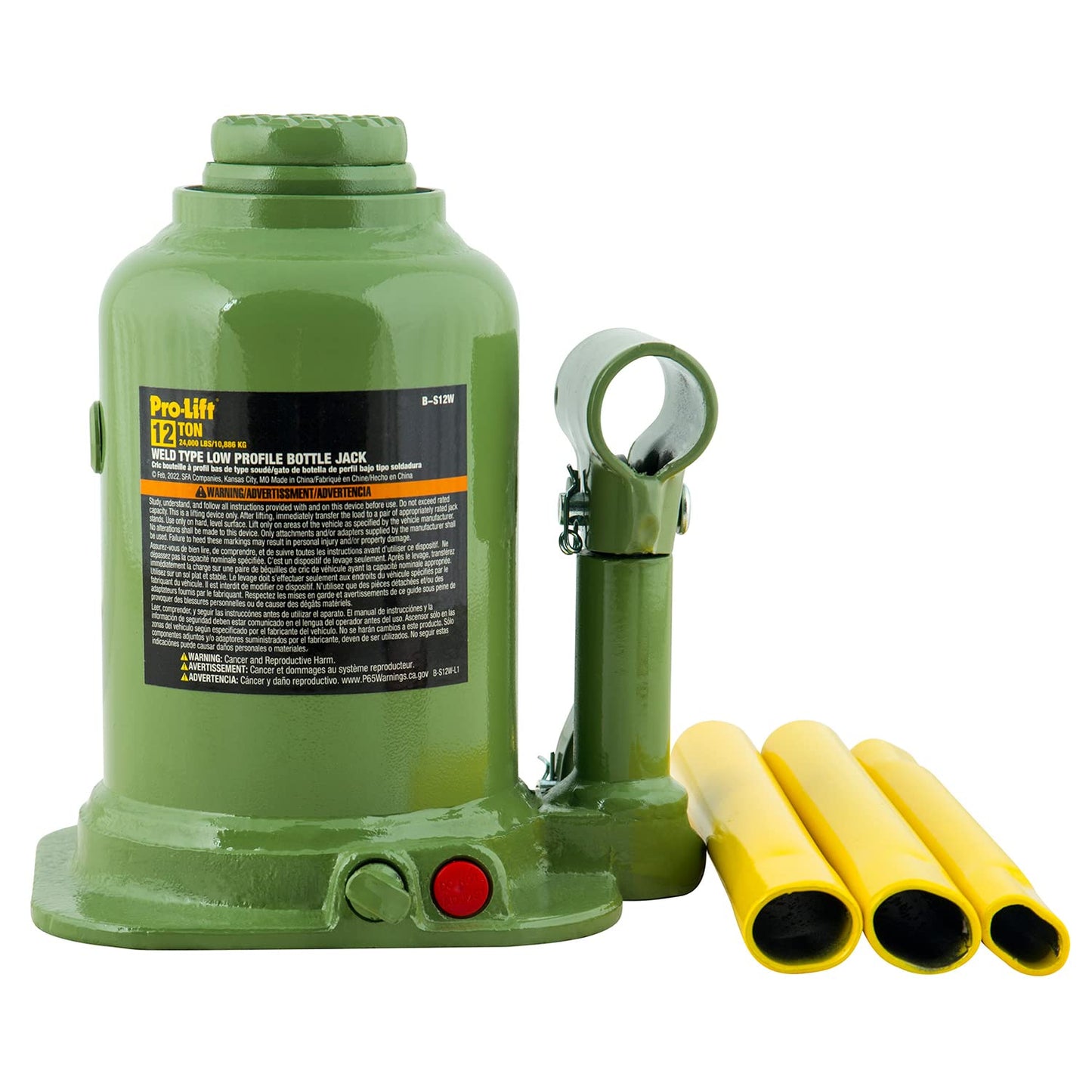 Pro - Lift Welded Bottle Jack 12 Ton - Low Profile (24,000 Lbs) Capacity Hydraulic Lifting with Side Pump Two - Piece Handle - Pro - Lift