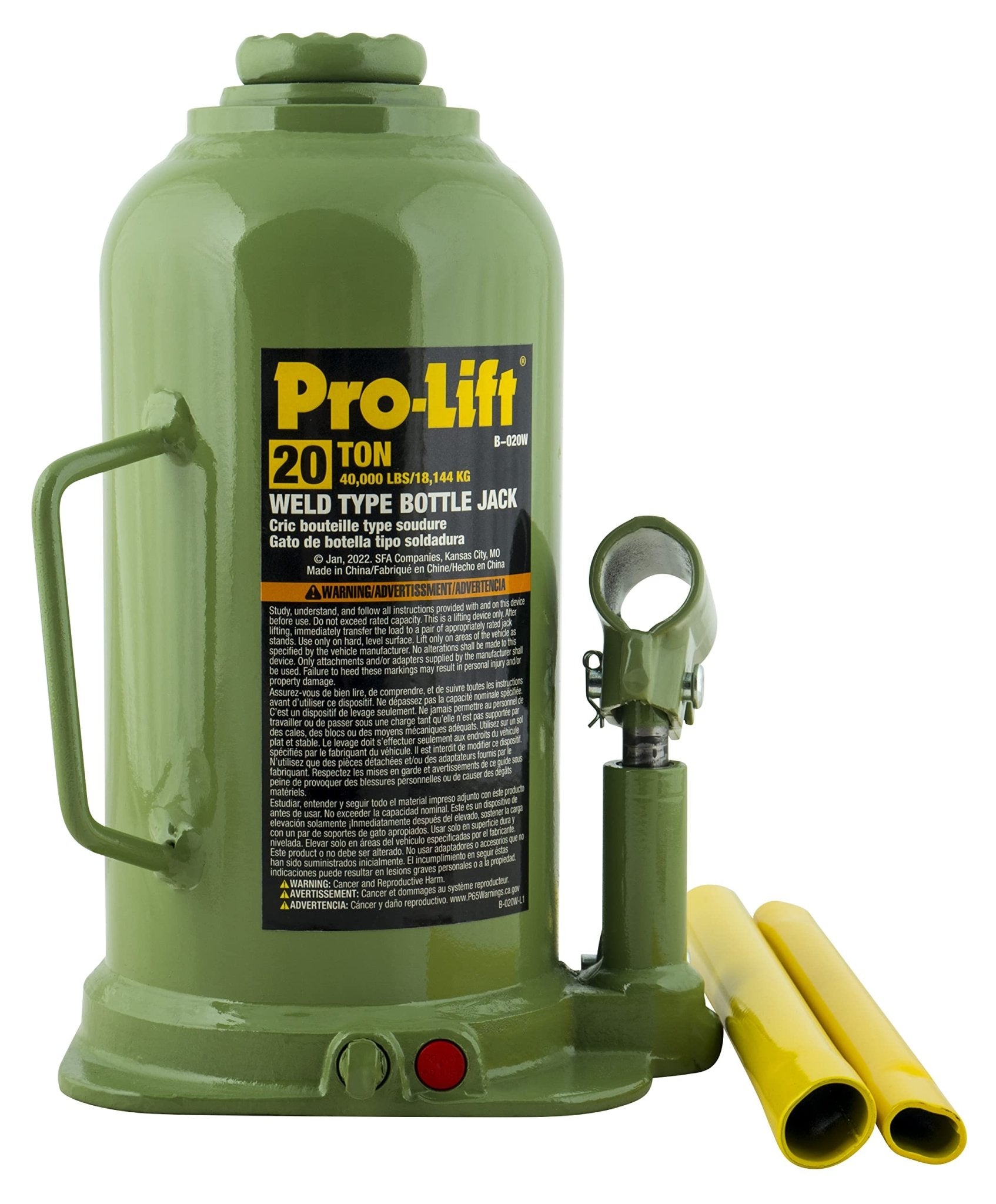 Pro - Lift Welded Bottle Jack 20 Ton - (40,000 Lbs) Capacity Hydraulic Lifting with Side Pump Two - Piece Handle - Pro - Lift