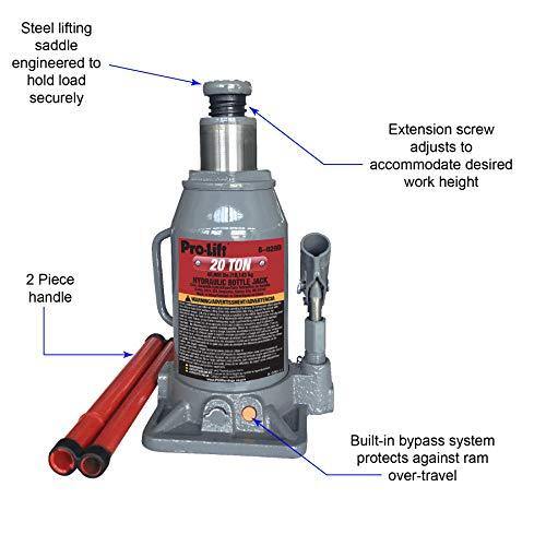 Grey Hydraulic Bottle Jack - 20 Ton Capacity - Pro-Lift