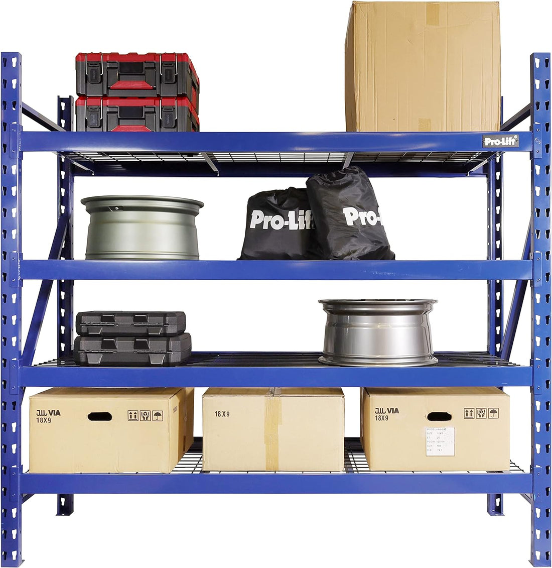 Pro-Lift Master Storage Shelves: Sturdy 4-Tier Adjustable Metal Wire Shelving - 8000 lbs Total Load Capacity for Supreme Garage & Basement Organization - Pro-Lift